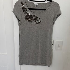 One 5 One Gray Embellished Short Sleeve Top